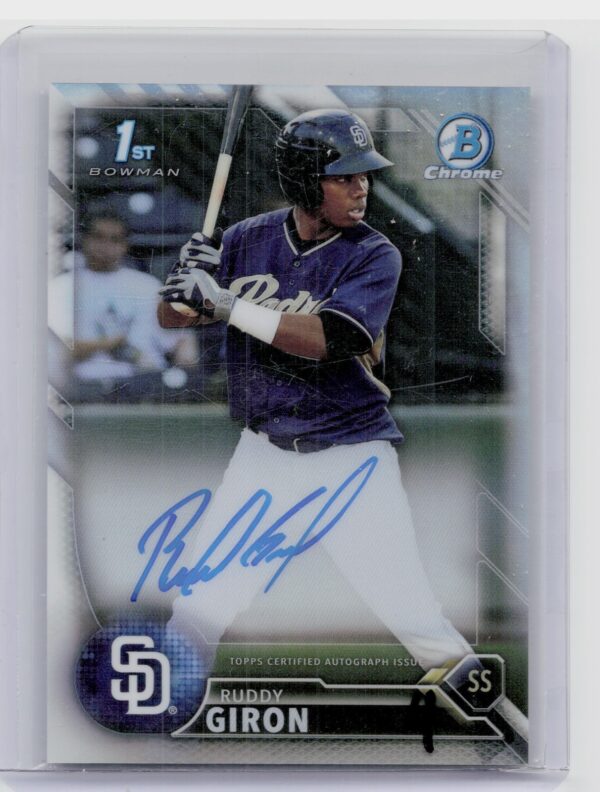 2016 Bowman Ruddy Giron AU SN499 #CPA-RG Padres Chrome Prospect Autographs Refra