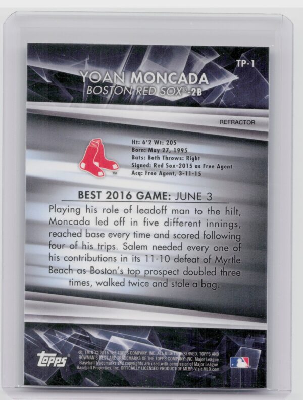 2016 Bowman's Best Yoan Moncada #TP-1 Sox Top Prospects Refractor - Image 3