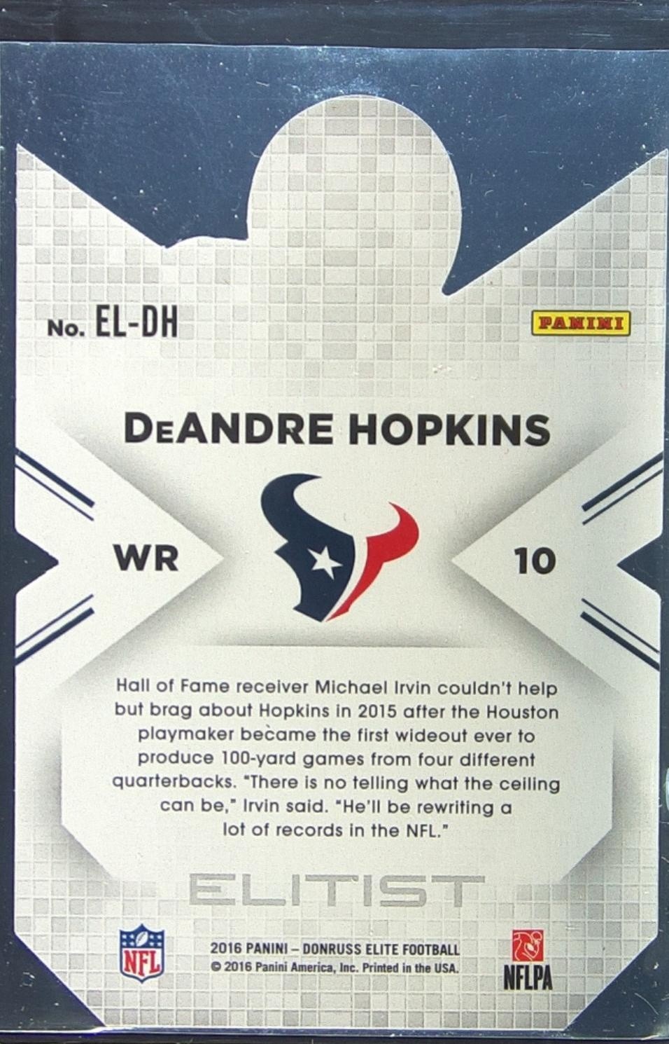 2016 Donruss Elite DeAndre Hopkins /10 #EL-DH Texans Elitist Blue - Image 3