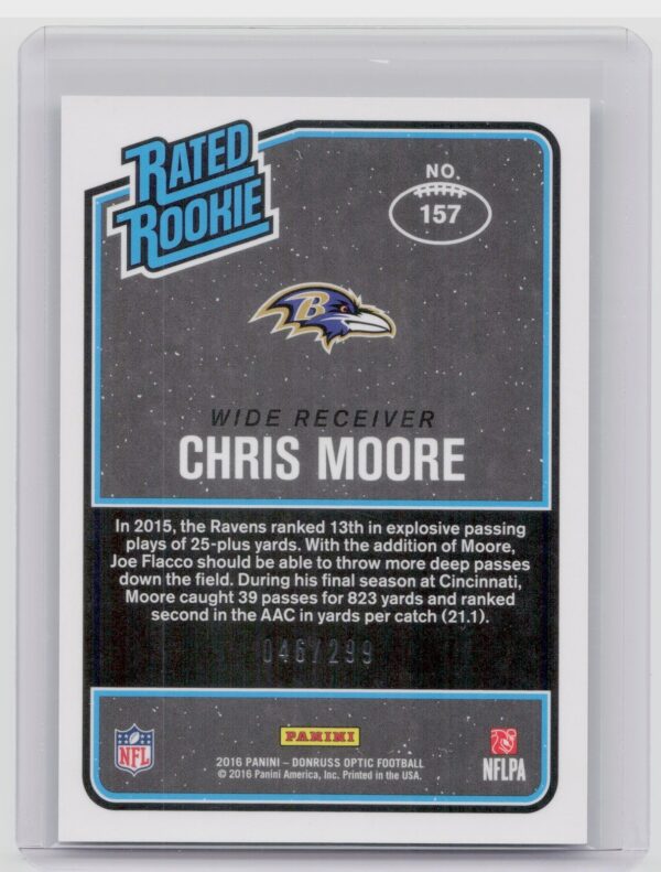 2016 Donruss Optic Chris Moore Aqua SN299 #157 Ravens - Image 3