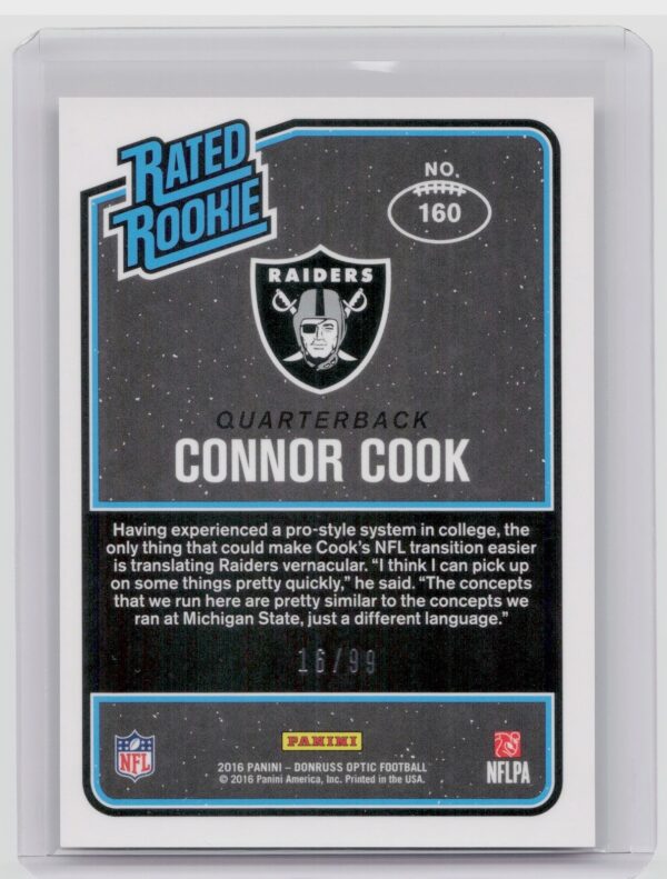 2016 Donruss Optic Connor Cook Red SN99 #160 Raiders - Image 3