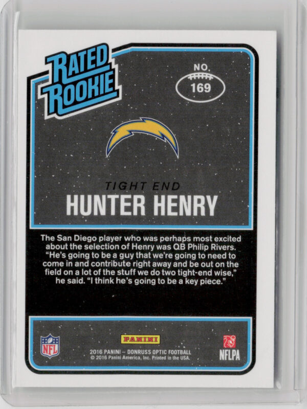 2016 Donruss Optic Hunter Henry RC #169 Chargers - Image 3