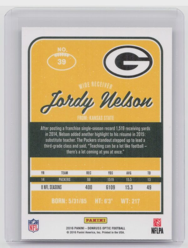 2016 Donruss Optic Jordy Nelson Holo #39 Packers - Image 3