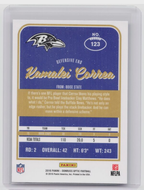 2016 Donruss Optic Kamalei Correa Holo #123 Ravens - Image 3