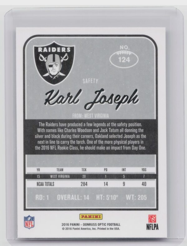 2016 Donruss Optic Karl Joseph Holo #124 Raiders - Image 3