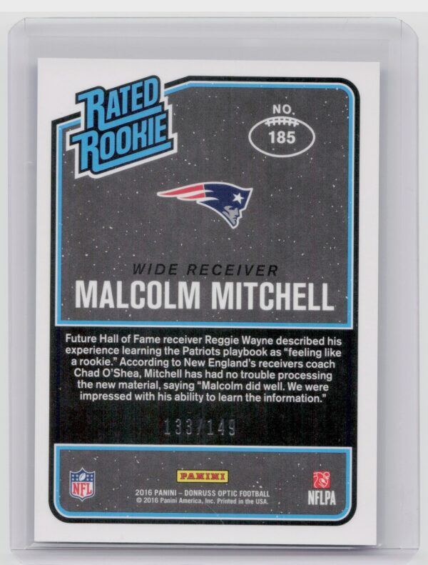 2016 Donruss Optic Malcolm Mitchell Blue SN149 #185 Patriots - Image 3