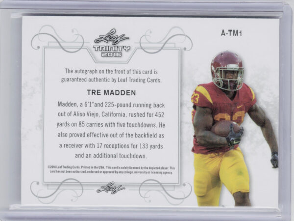 2016 Leaf Trinity Tre Madden AU SN25 #A-TM1 Trojans Signatures Red - Image 3