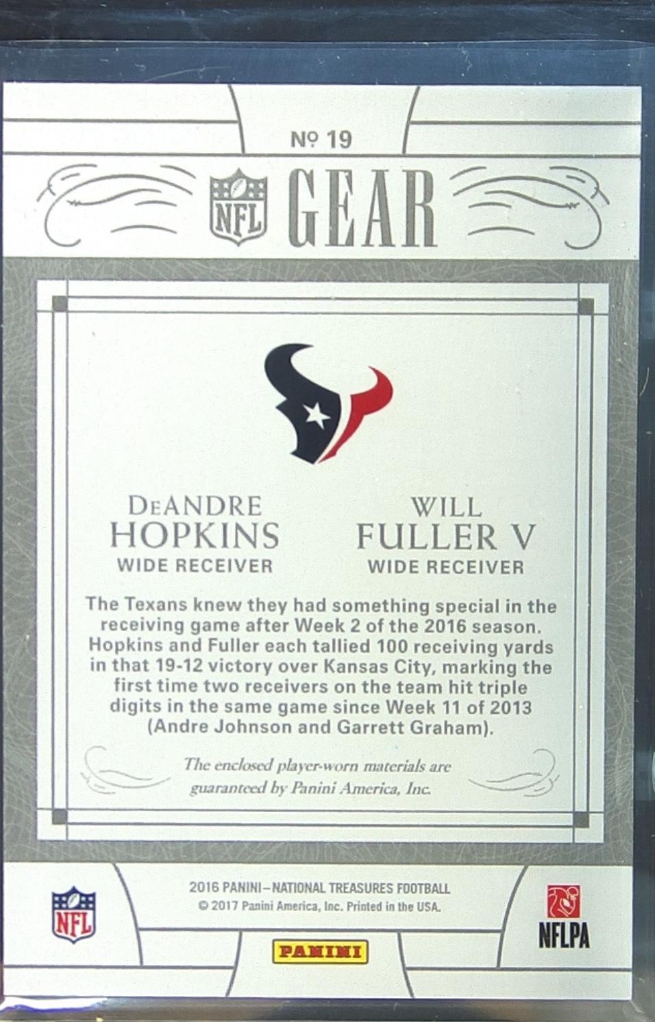 2016 NT DeAndre Hopkins / Will Fuller V /25 JSY #19 Texans NFL Gear Combo Prime - Image 3
