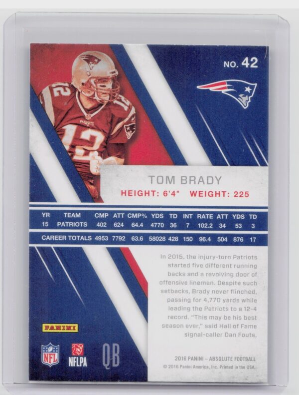 2016 Panini Absolute Tom Brady #42 Patriots - Image 3
