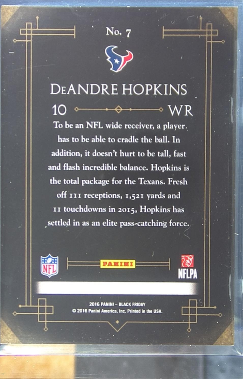 2016 Panini Black Friday Football DeAndre Hopkins /50 #7 Texans - Image 3