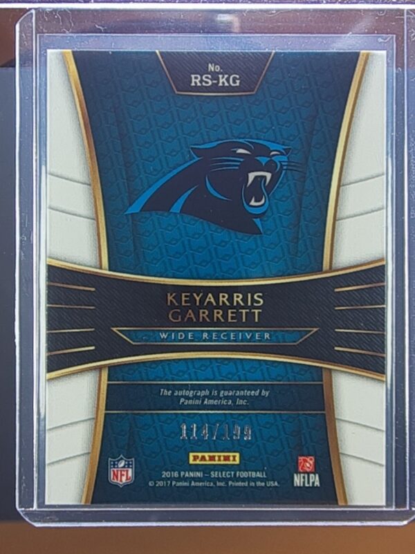 2016 Panini Select Keyarris Garrett AU SN199 #RS-KG Panthers Rookie Signatures P - Image 3