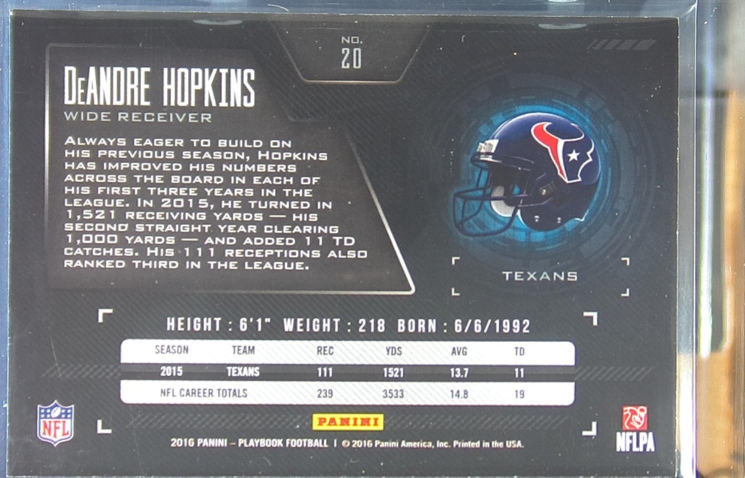 2016 Playbook DeAndre Hopkins /199 #20 Texans - Image 3