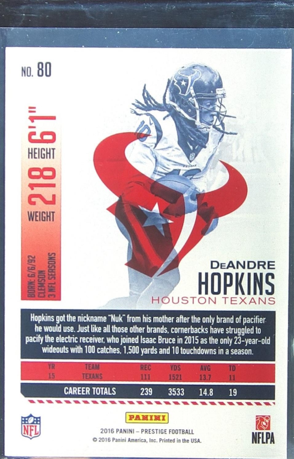 2016 Prestige DeAndre Hopkins Xtra Points Red #80 Texans - Image 3