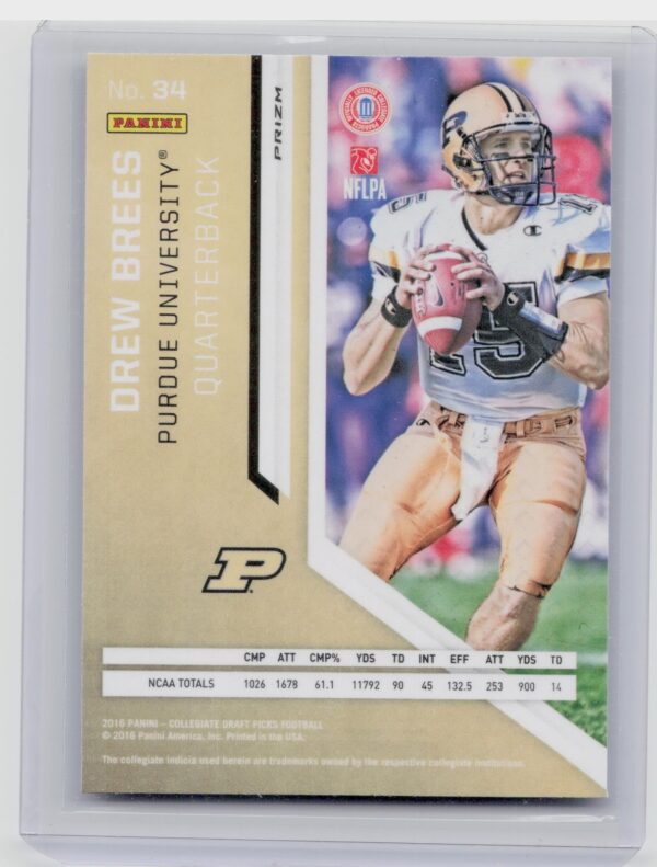 2016 Prizm Collegiate Draft Picks Drew Brees #34 Boilermakers - Image 3