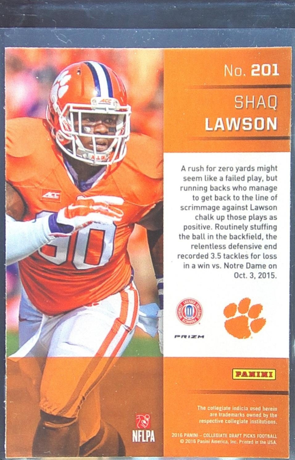 2016 Prizm Collegiate Draft Picks Shaq Lawson Prizms RC #201 Tigers - Image 3