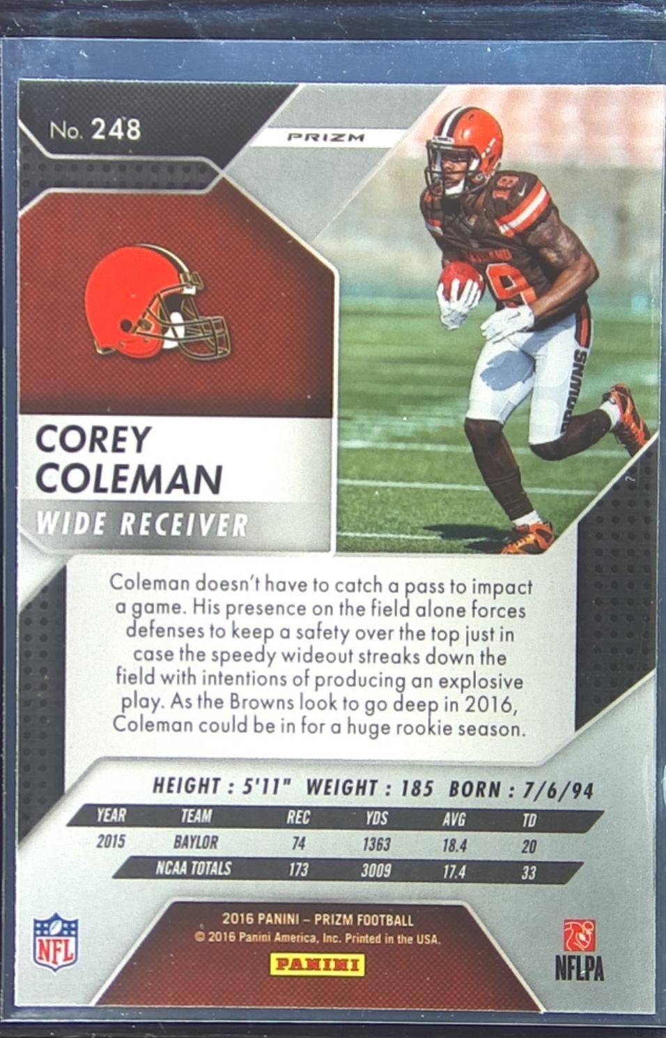 2016 Prizm Corey Coleman Prizm RC #248 Browns - Image 3