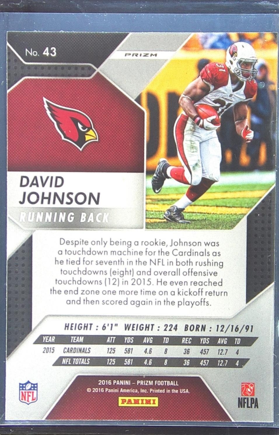 2016 Prizm David Johnson Prizm #43 Cardinals - Image 3