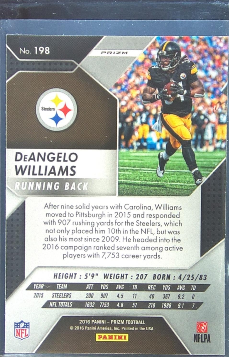 2016 Prizm DeAngelo Williams Prizm #198 Steelers - Image 3
