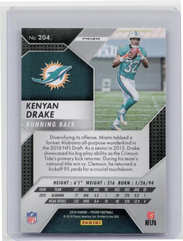 2016 Prizm Kenyan Drake Prizm #204 Dolphins - Image 3