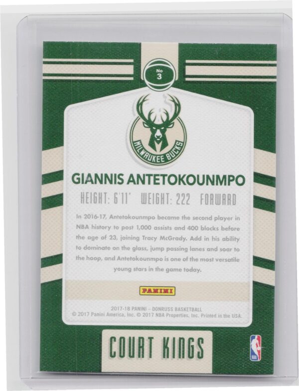 2017-18 Donruss Giannis Antetokounmpo #3 Bucks Court Kings - Image 3