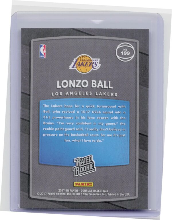 2017-18 Donruss Lonzo Ball RC #199 Lakers - Image 3