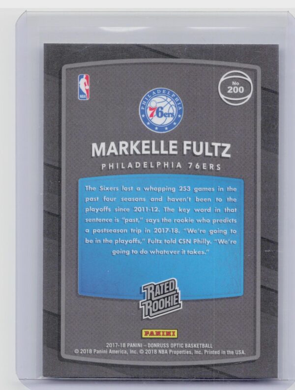 2017-18 Donruss Optic Markelle Fultz Red and Yellow #200 76ers - Image 3