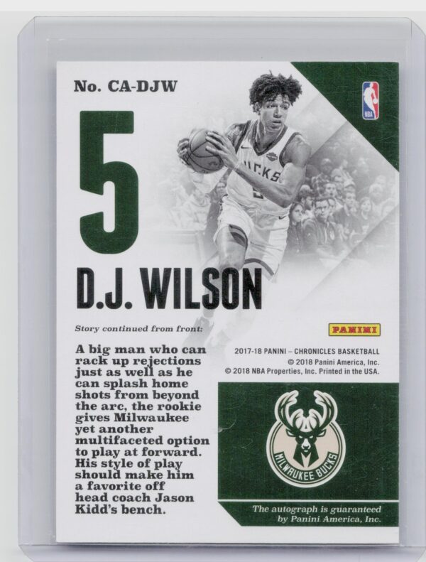 2017-18 Panini Chronicles D.J. Wilson AU SN149 #CA-DJW Bucks Chronicles Autograp - Image 3
