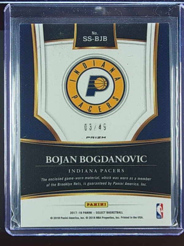 2017-18 Panini Select Bojan Bogdanovic MEM SN49 #SS-BJB Pacers Select Swatches C - Image 3