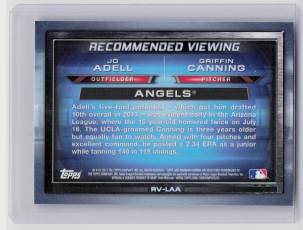 2017 Bowman Draft Jo Adell / Griffin Canning /5 #RV-LAA Angels Recommended View - Image 3