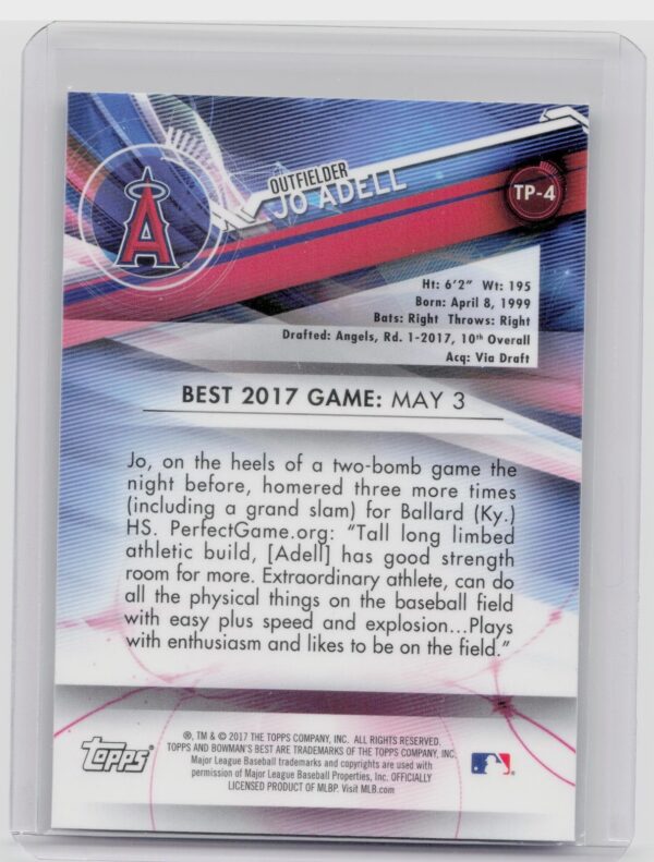 2017 Bowman's Best Jo Adell #TP-4 Angels Top Prospects - Image 3