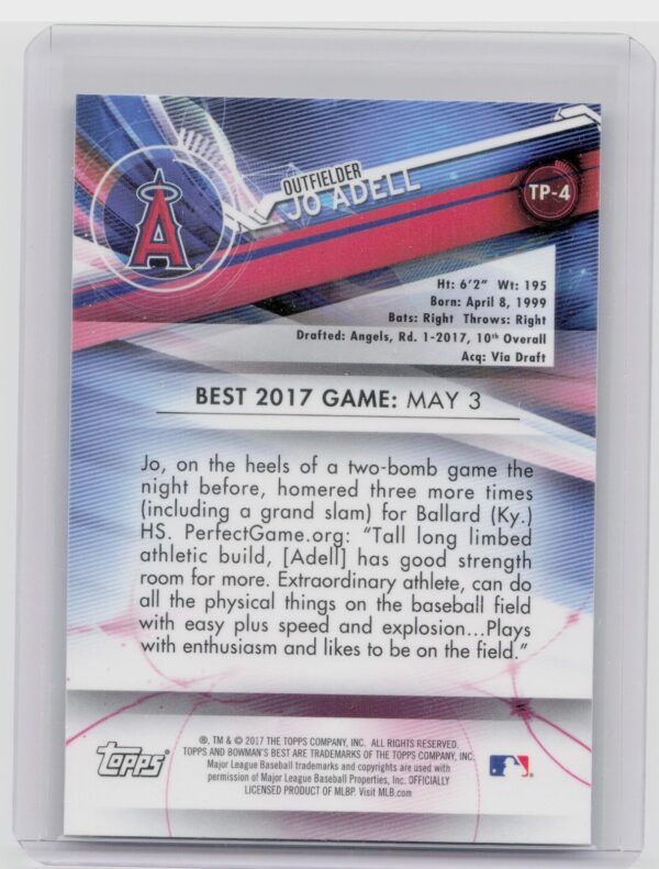 2017 Bowman's Best Jo Adell #TP-4 Angels Top Prospects - Image 3