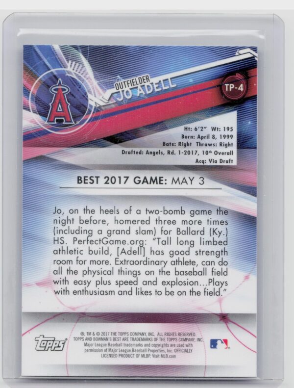 2017 Bowman's Best Jo Adell #TP-4 Angels Top Prospects - Image 3