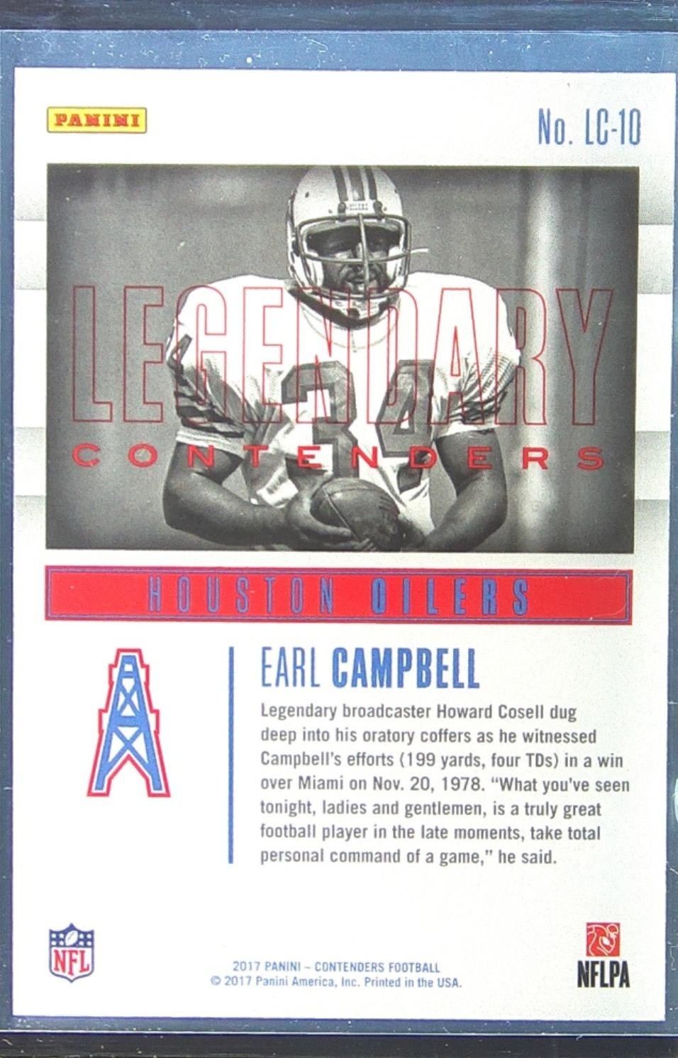 2017 Contenders Earl Campbell /199 #LC-10 Oilers Legendary Contenders Silver - Image 3