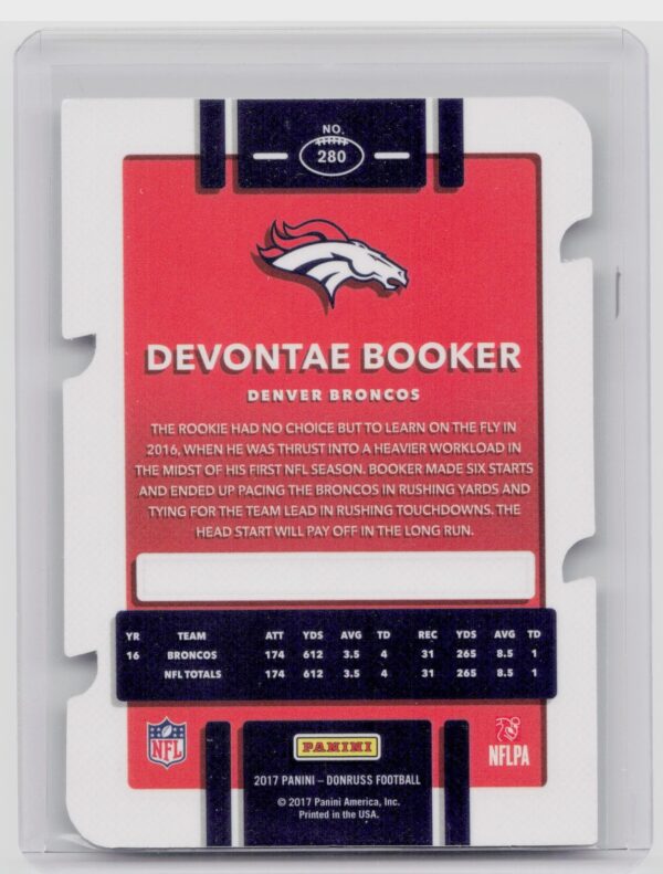 2017 Donruss Devontae Booker Press Proof Silver Die Cut /75 #280 Broncos - Image 3