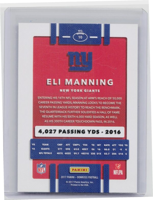 2017 Donruss Eli Manning Stat Line Season /400 #10 Giants - Image 3