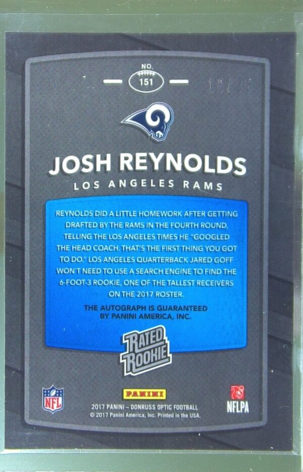 2017 Donruss Optic Josh Reynolds Auto /25 #151 Rams Rated Rookies Black - Image 3