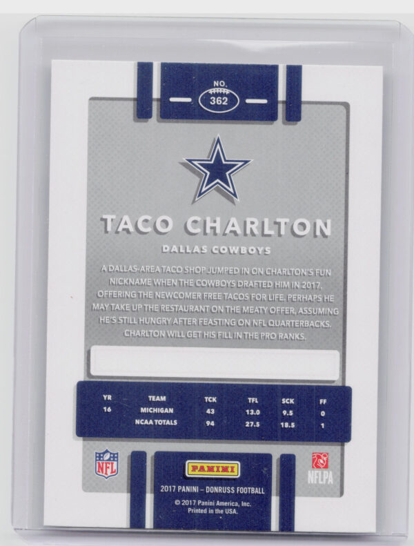 2017 Donruss Taco Charlton RC #362 Cowboys - Image 3