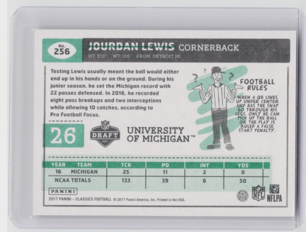 2017 Panini Classics Jourdan Lewis RC #256 Wolverines - Image 3
