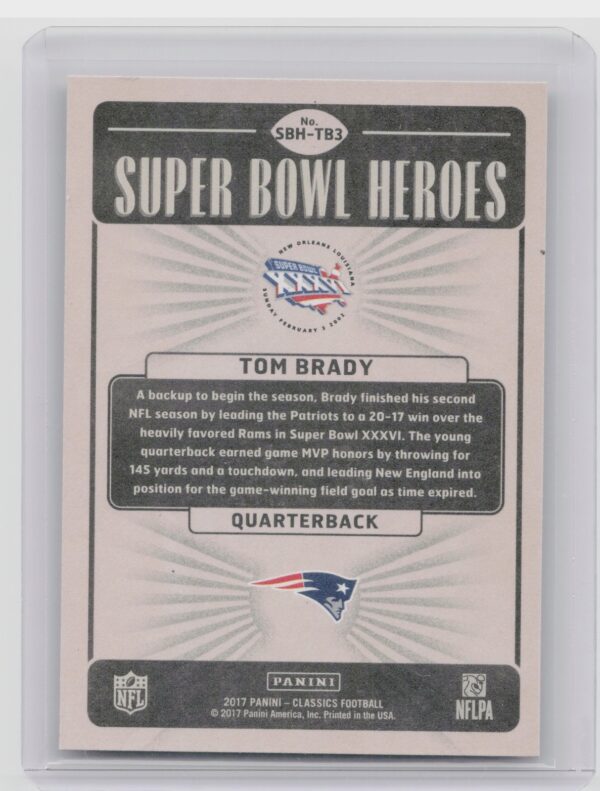 2017 Panini Classics Tom Brady #SBH-TB3 Patriots Super Bowl Heroes - Image 3