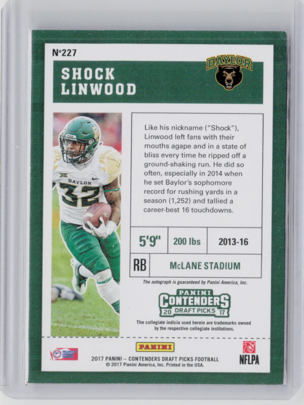 2017 Panini Contenders Draft Picks Shock Linwood #227 Bears - Image 3