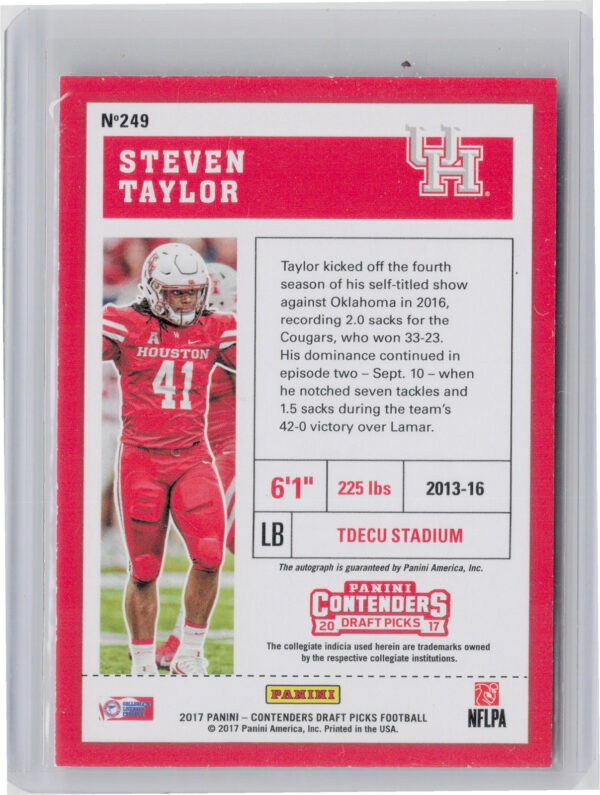 2017 Panini Contenders Draft Picks Steven Taylor AU #249 Cougars - Image 3
