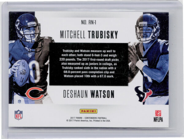 2017 Panini Contenders Mitchell Trubisky / Deshaun Watson #RN-1 Texans Round Num - Image 3
