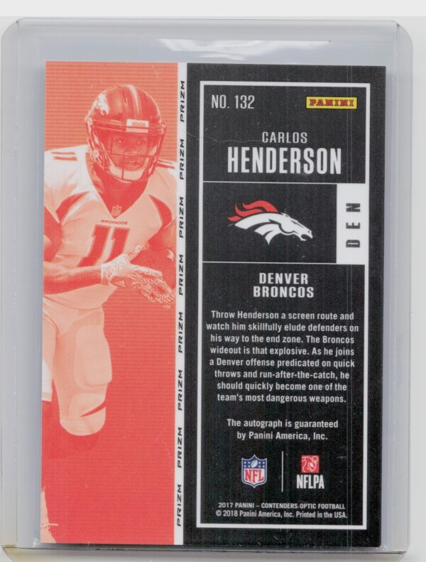 2017 Panini Contenders Optic Carlos Henderson AU RC #132 Broncos - Image 3