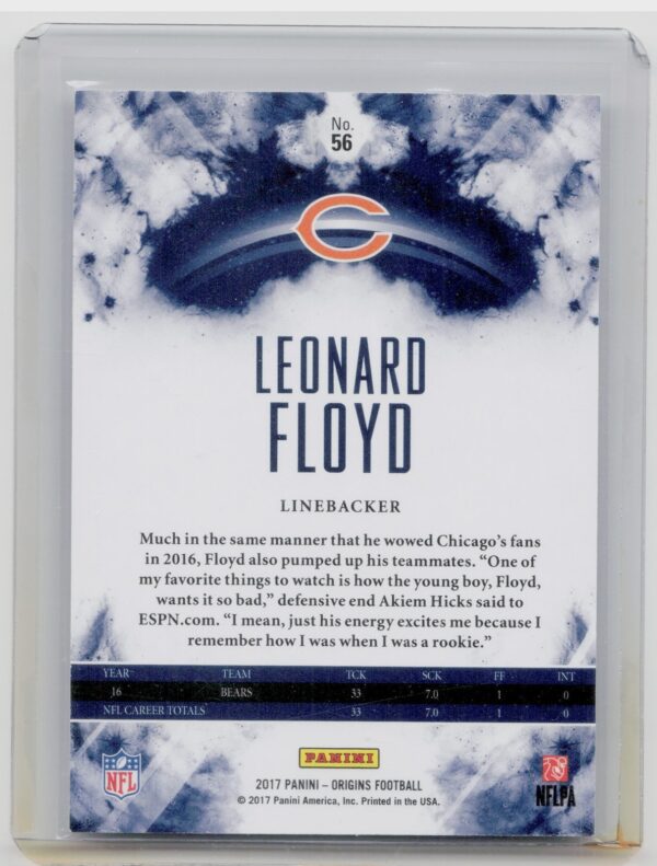 2017 Panini Origins Leonard Floyd Orange SN150 #56 Bears - Image 3