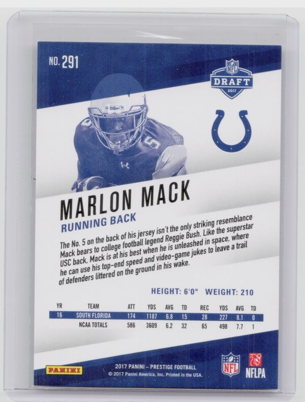 2017 Panini Prestige Marlon Mack Xtra Points Purple SN100 #291 Colts - Image 3
