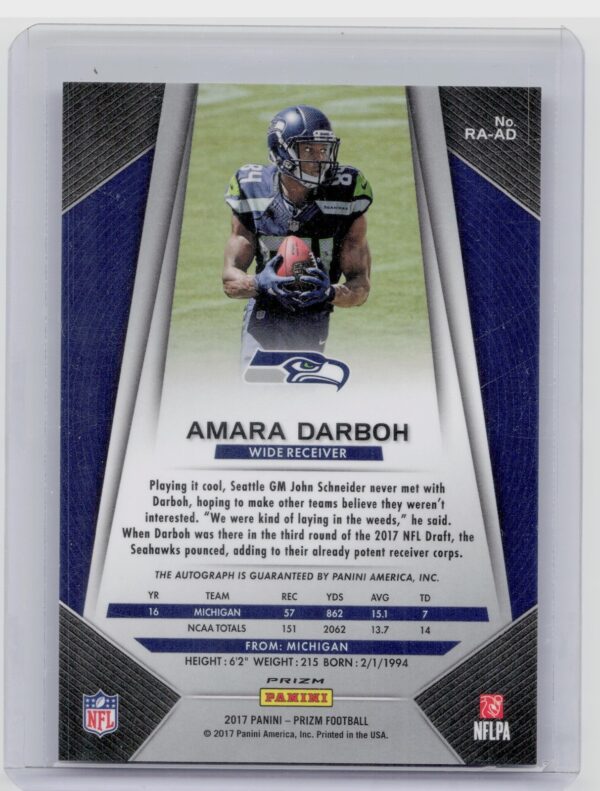 2017 Panini Prizm Amara Darboh AU #RA-AD Seahawks Rookie Autographs Prizm - Image 3