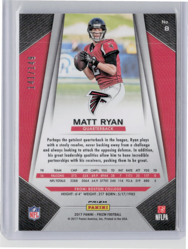 2017 Panini Prizm Matt Ryan Prizm Blue Wave SN149 #8 Falcons - Image 3