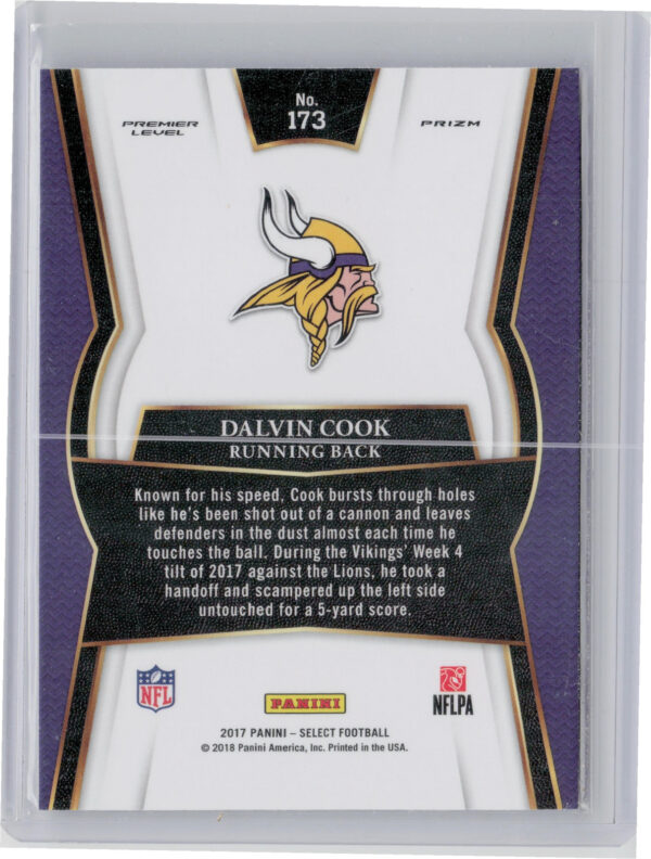2017 Panini Select Dalvin Cook Silver #173 Vikings - Image 3