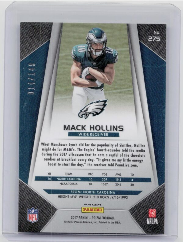 2017 Prizm Mack Hollins Prizm Blue Wave /149 #275 Eagles - Image 3