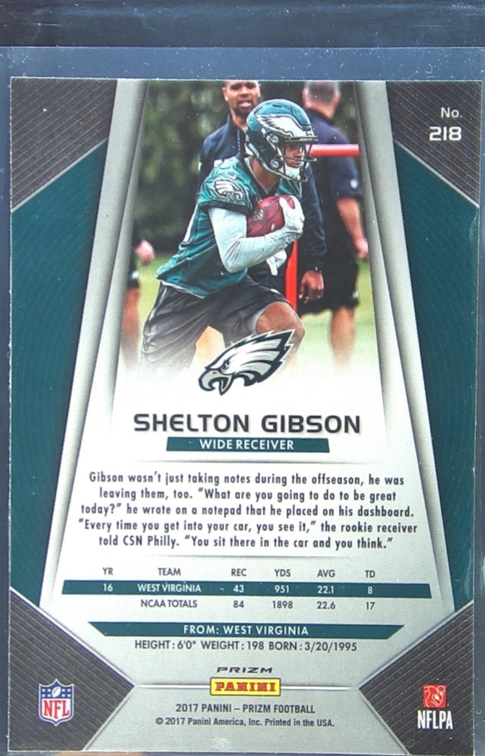 2017 Prizm Shelton Gibson Prizm RC #218 Eagles - Image 3